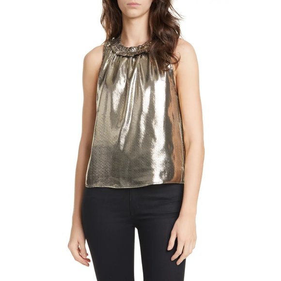 Dolan Gold Prasong Silk High Neck Ruffle Tank - Picture 3 of 16